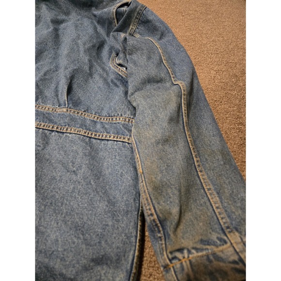 Vintage Woolrich Denim Jacket Mens Medium Blanket Lined Leather Collar - Picture 10 of 11